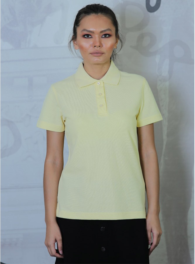 Polo Yaka Regular Fit Kadın Pike T-Shirt Sarı