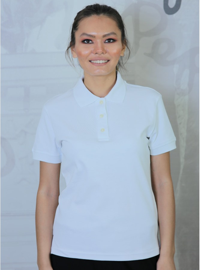 Polo Yaka Regular Fit Kadın Premium T-Shirt Beyaz