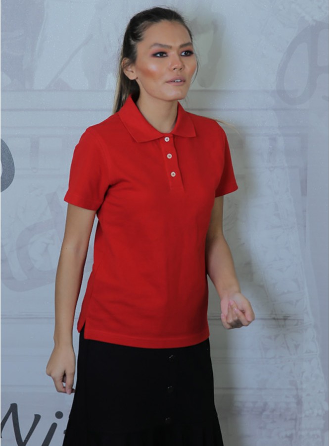 Polo Yaka Regular Fit Kadın Premium T-Shirt Kırmızı