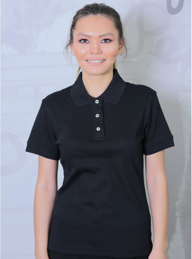 Polo Yaka Regular Fit Kadın Premium T-Shirt Siyah