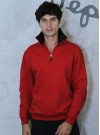 Fermuarlı Unisex Boğazlı Sweatshirt Kırmızı